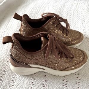 Aldo brown sparkly rhinestone sneakers tennis shoes platform
7.5